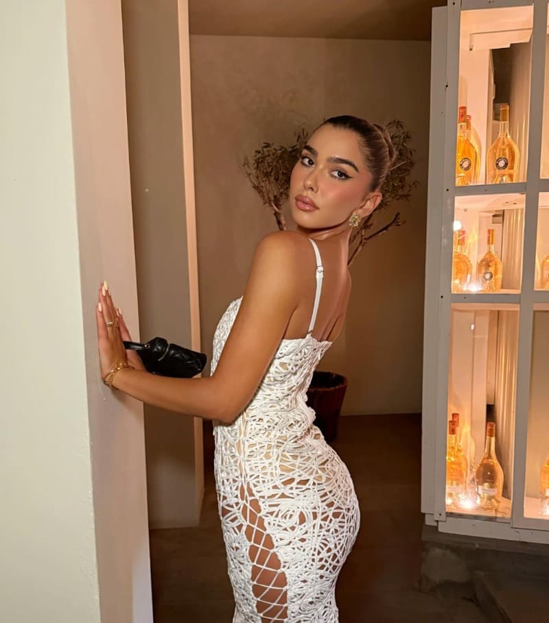 Hot blonde in white dress