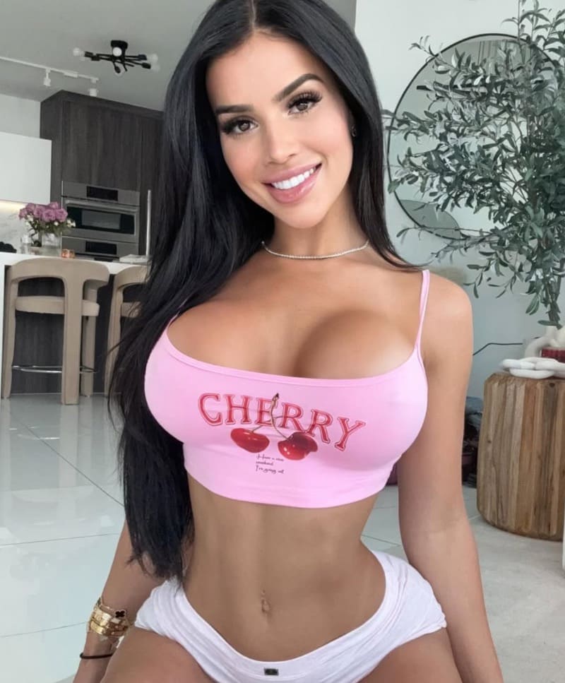 Hot model in pink tight top