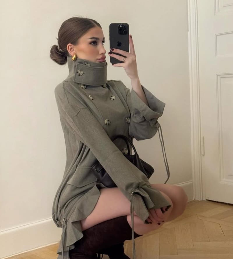 Matilda in sexy grey dress