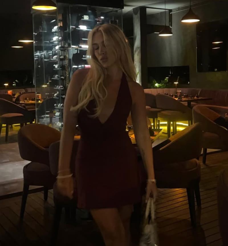 Sexy babe in black dress