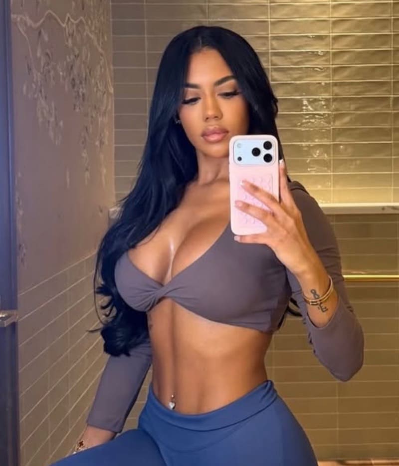 Babe with big tits in blue