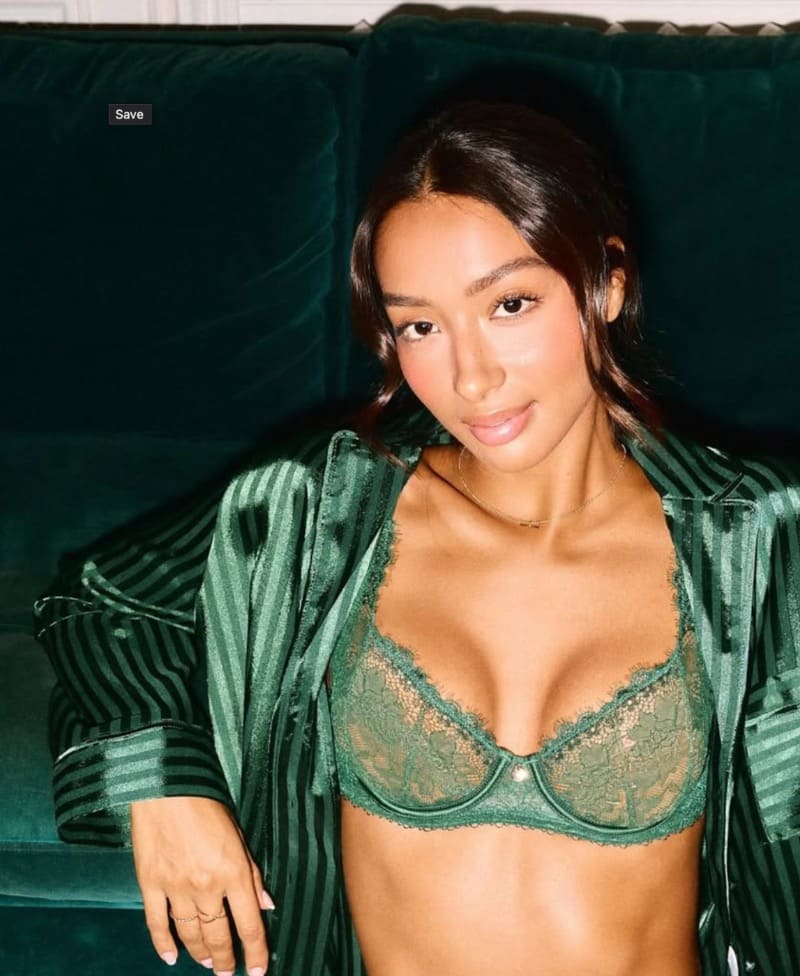 Sexy brunette in green lingerie