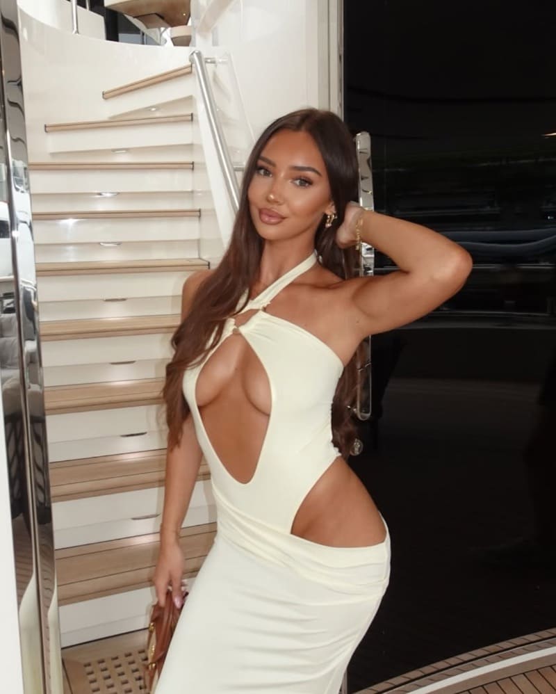 Sexy model in white dress