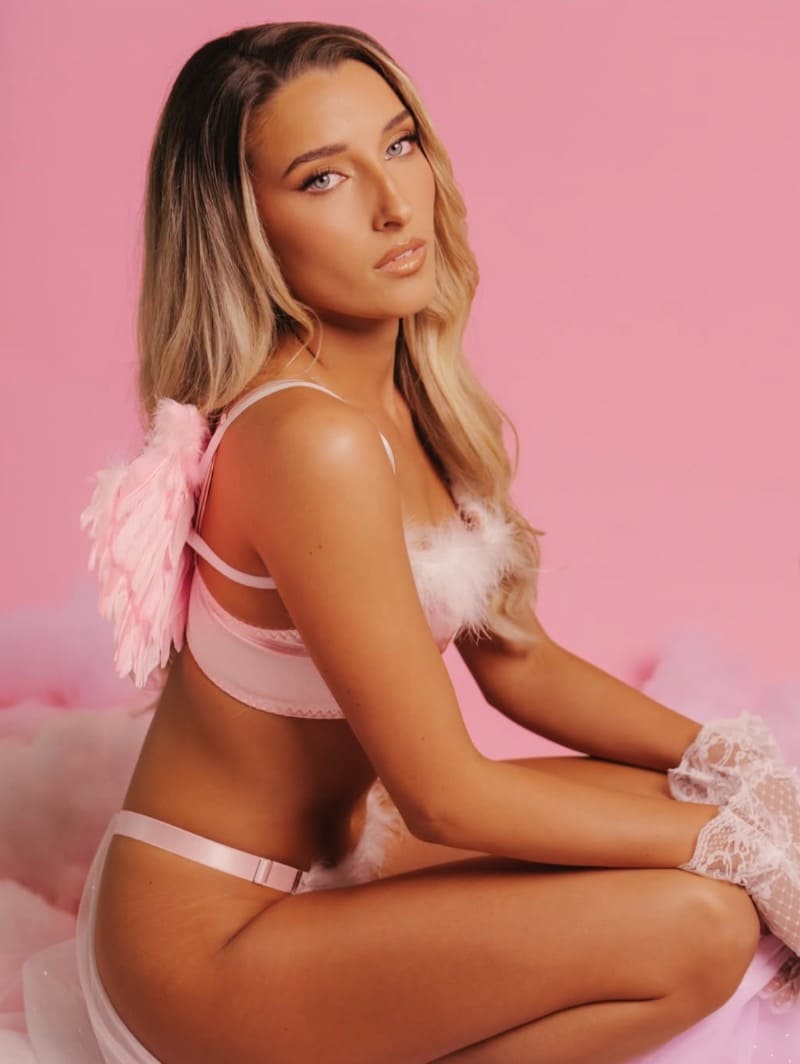 Babe in pink lingerie