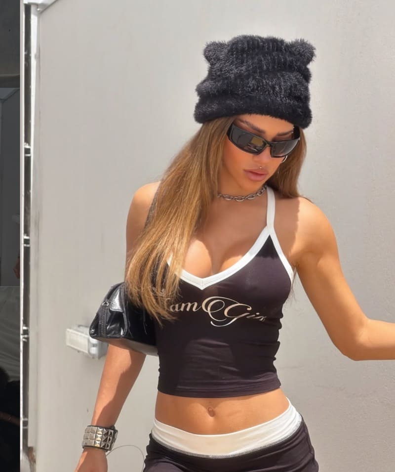 Sexy model in tight black top