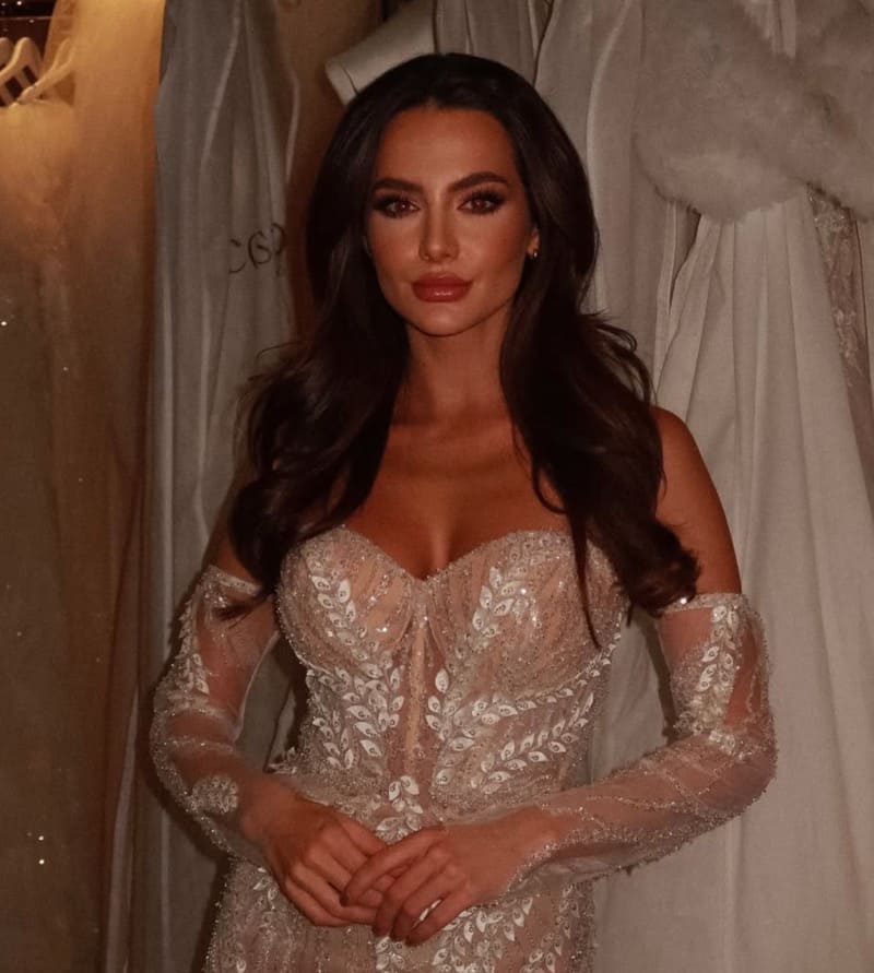 Hot brunette in white dress