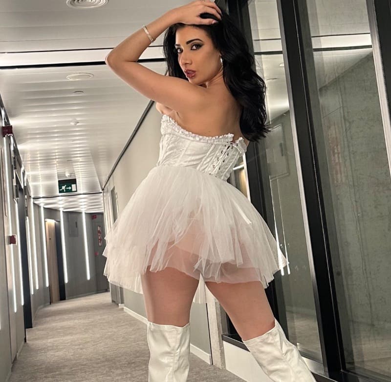 Emily in sexy white lingerie