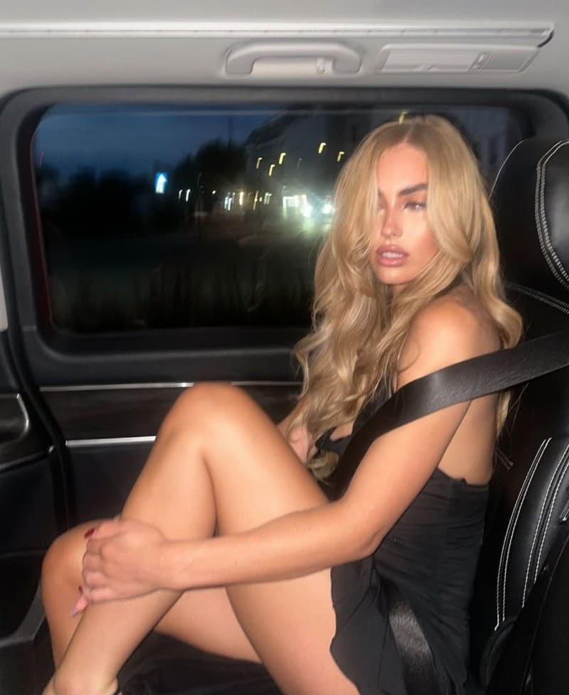 Sandra in sexy outfit in car