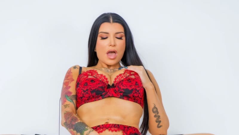 Romi in sexy red lingerie