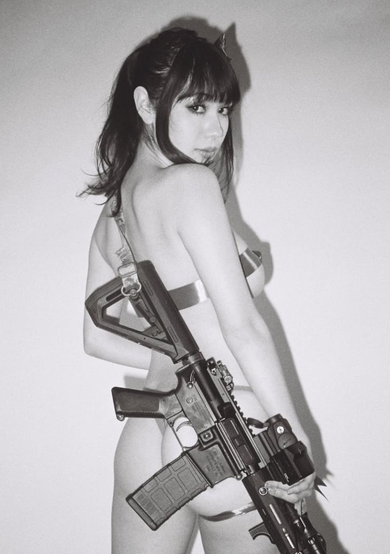 Babe in army cosplay with lingerie