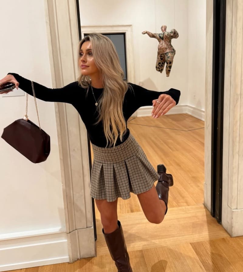 Blonde model in museum