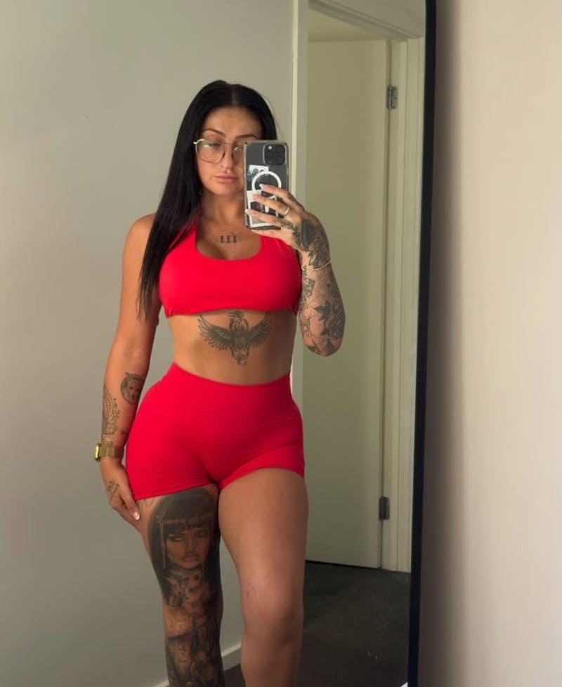 Sexy model in red outfit