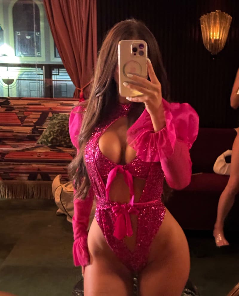 Hayden in tight pink lingerie