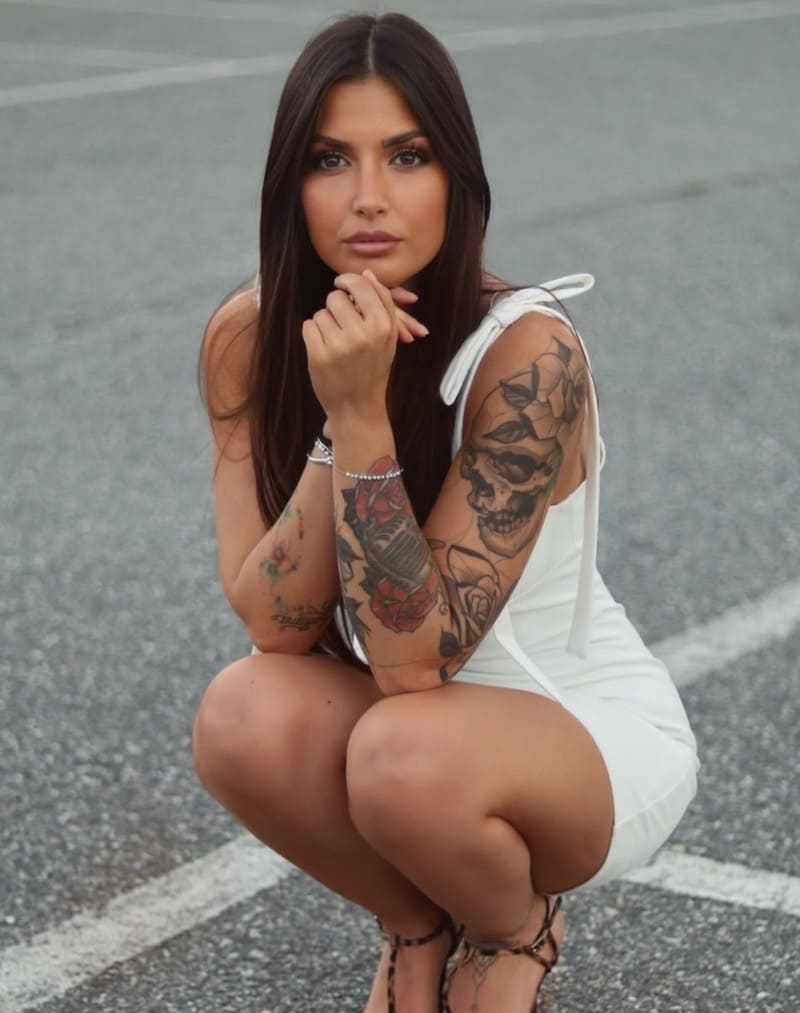 Hot brunette in white dress