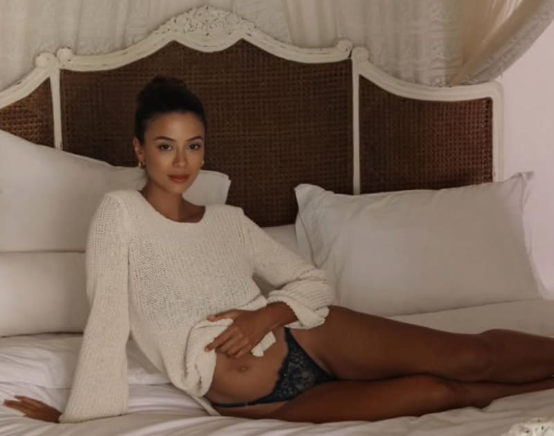 Sexy model in lingerie on bed