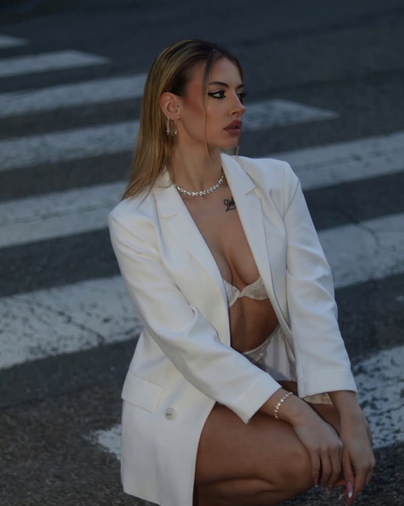 Hot model in white jacket