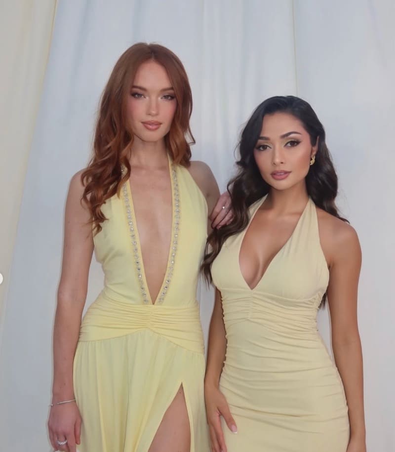 Sexy women in tight yellow outfits