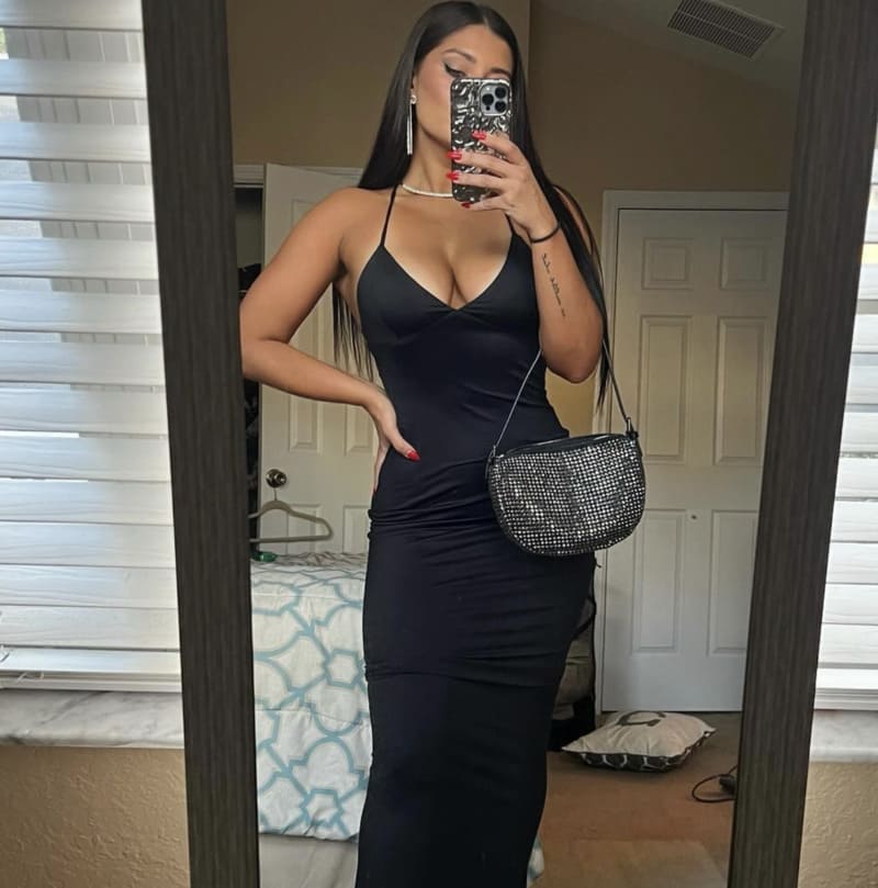 Courtney in long black dress