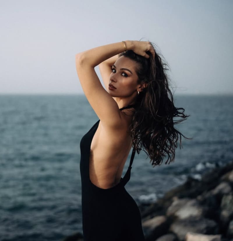 Sexy model in black dress