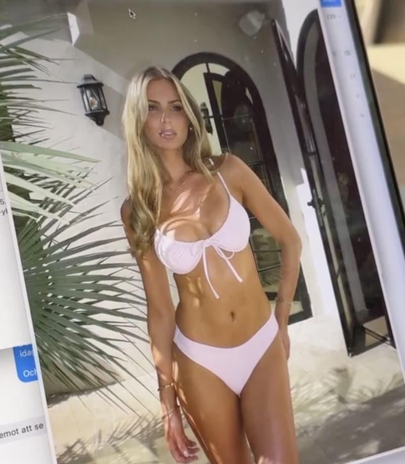 Sexy blonde in tight white bikini