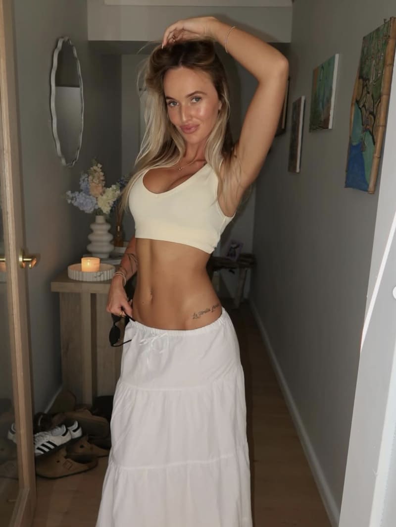 Hot blonde in white outfit