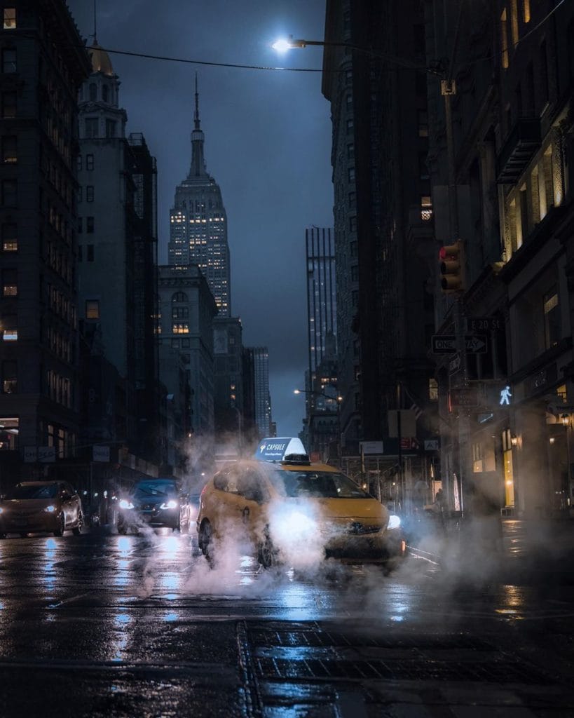 donkere straat taxi licht nick miller