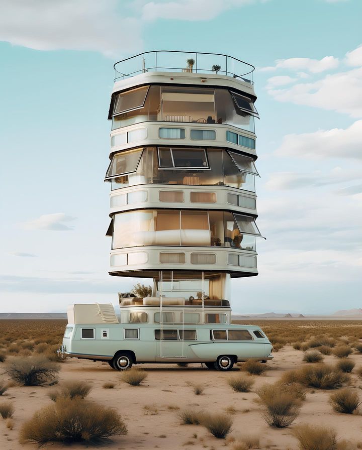 AI architectuur enorm hotel op wielen