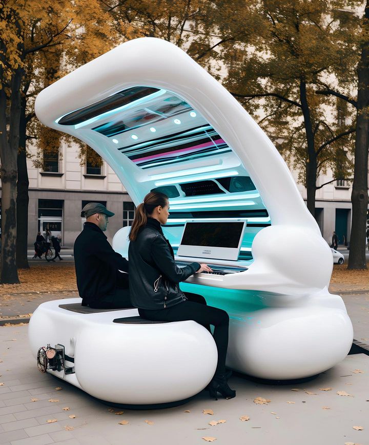 AI architectuur mensen achter piano