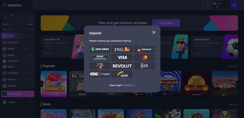 Betspino deposit