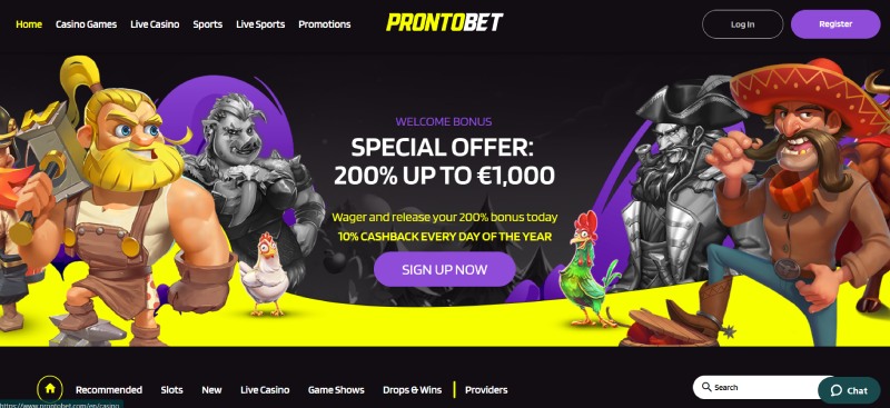 Prontobet Casino Homepage Beoordelen