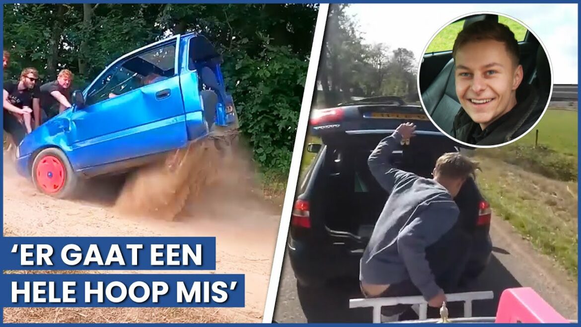 Jarno van Plodno met een van zijn gesloopte wagens