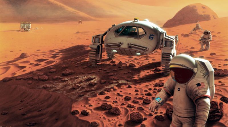 Auto en astronaut op Mars