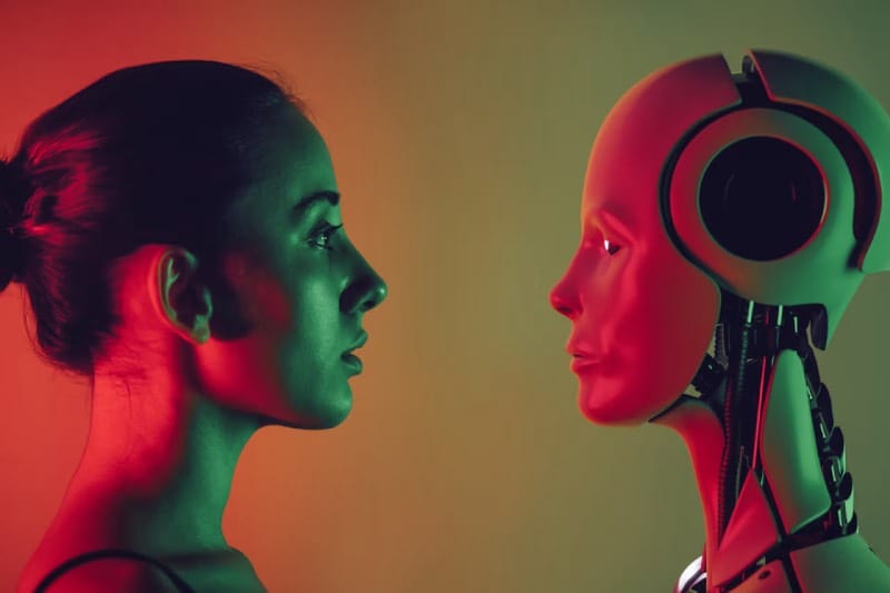 Robot met Artificial Intelligens en mens 