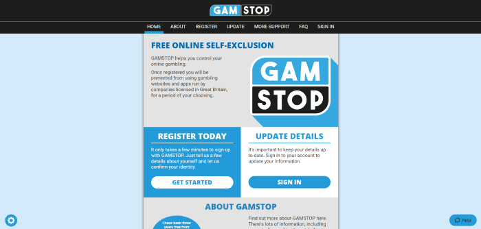 Official GamStop website home page 