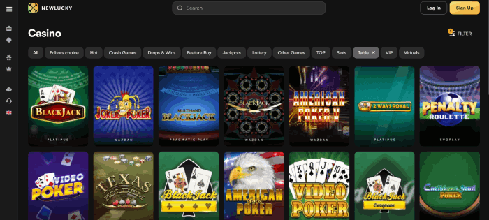 Bij Newlucky casino tafelspellen spelen
