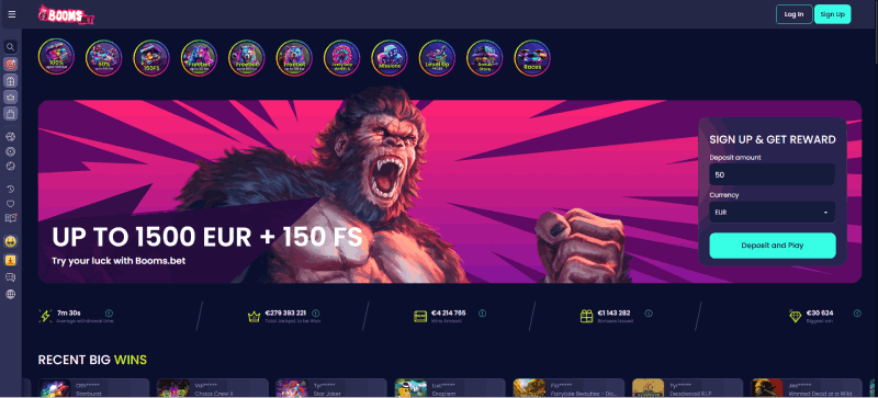 BoomsBet casino startpagina