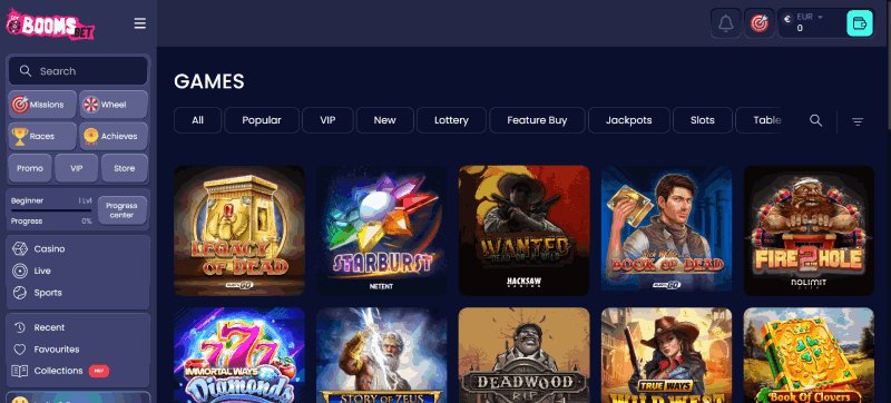 Spellen bij BoomsBet Online Casino