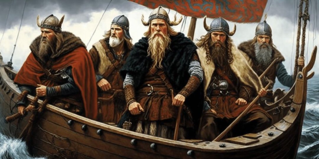 Vikingen op een boot