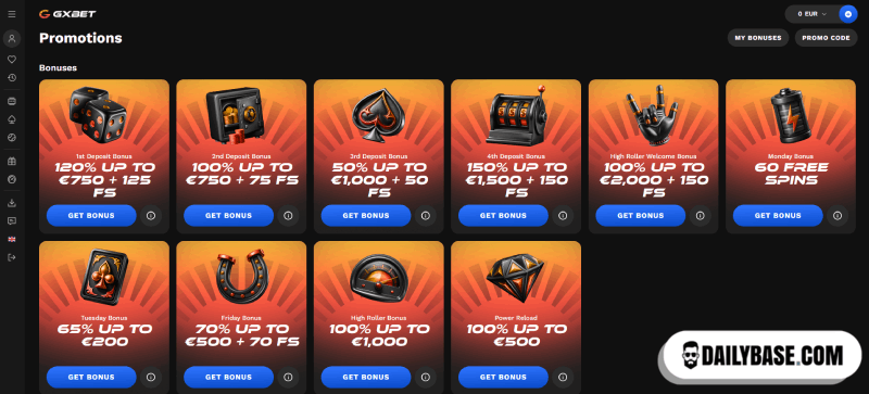 select your casino bonus
