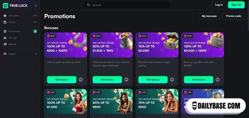 Beste bonussen bij TrueLuck Casino