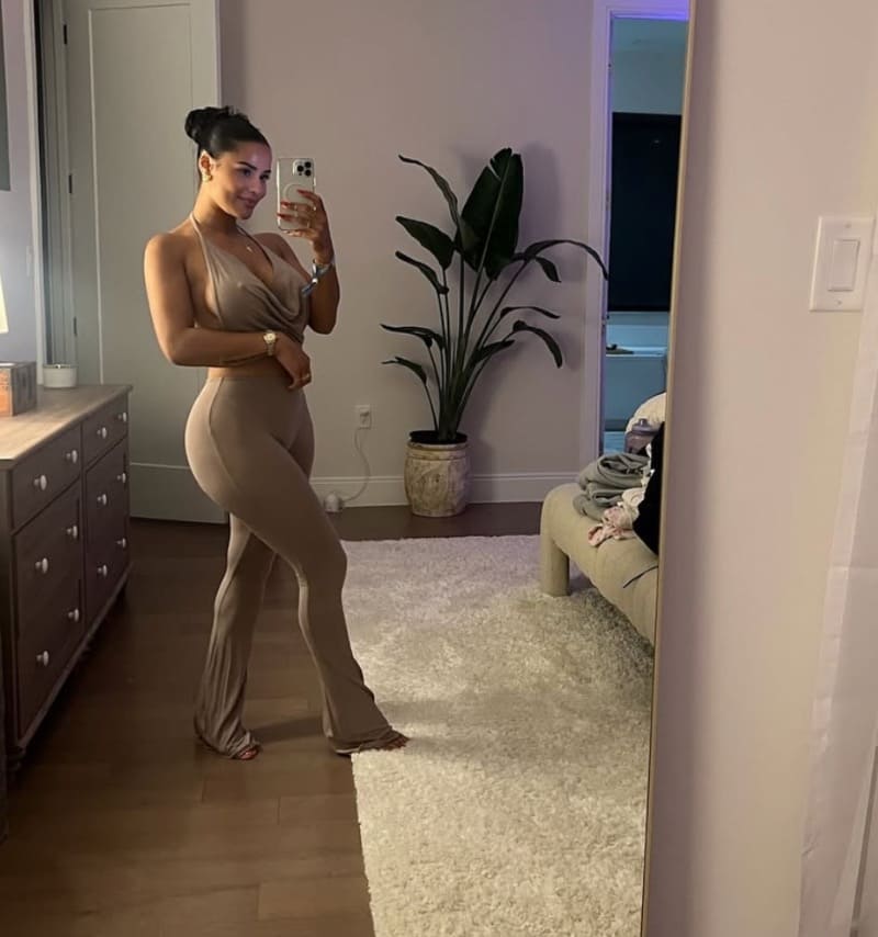 Sexy babe in beige