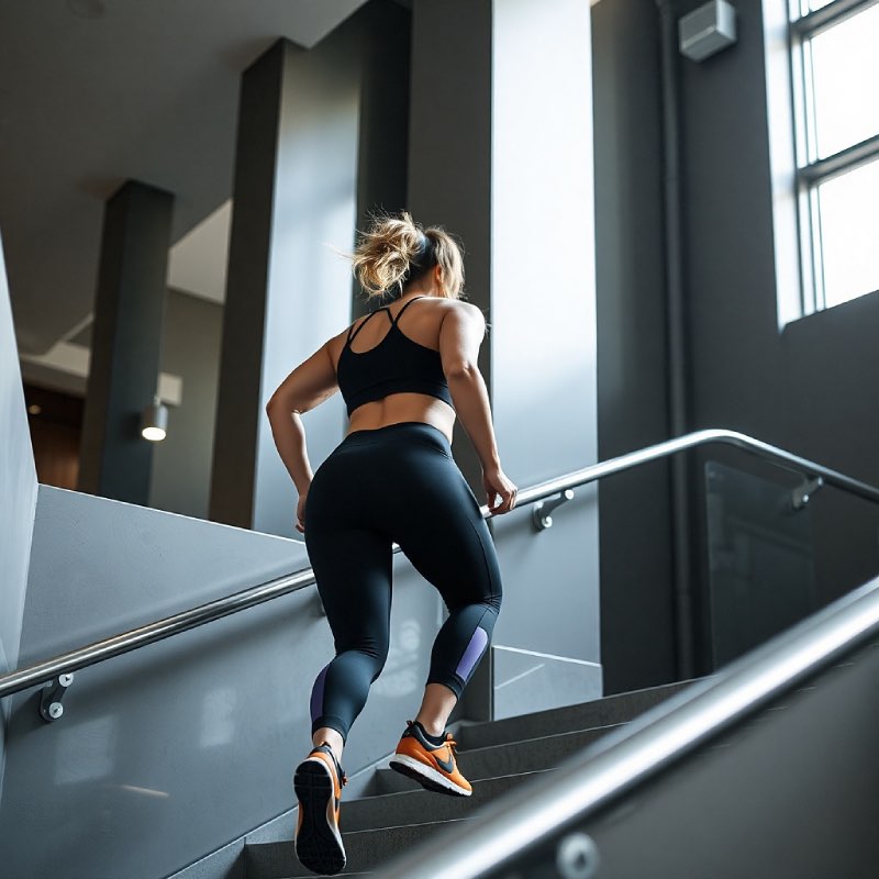 Vrouw in sportkleding neemt trap
