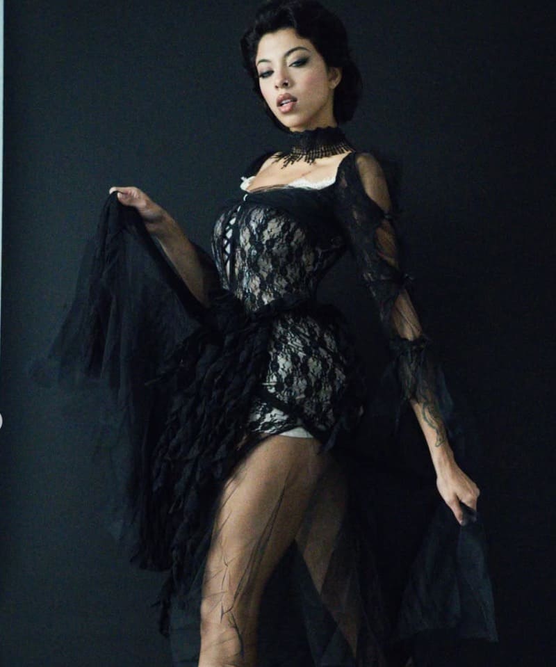 Sexy babe in black dress