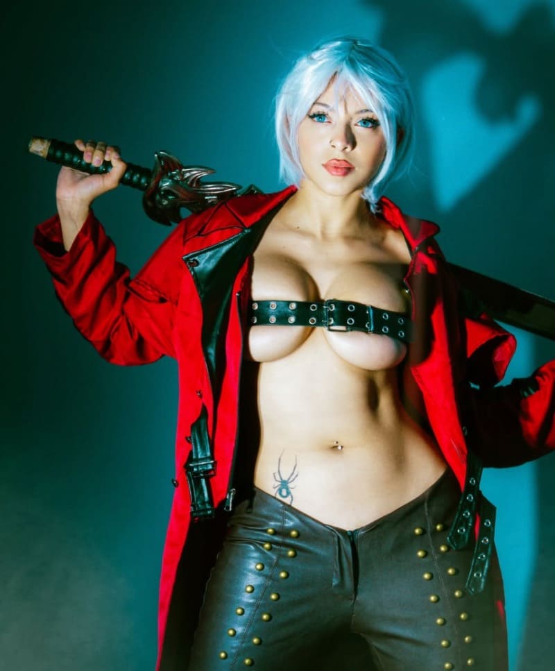 Joana with big tits in red jacket