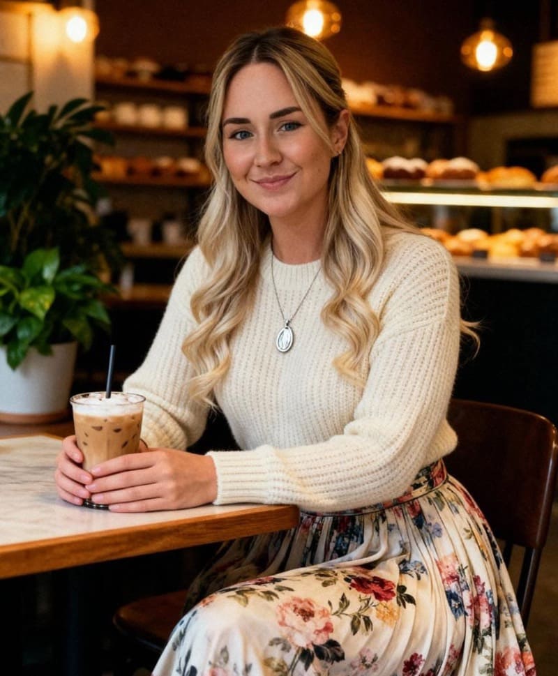 Babe in café met koffie 