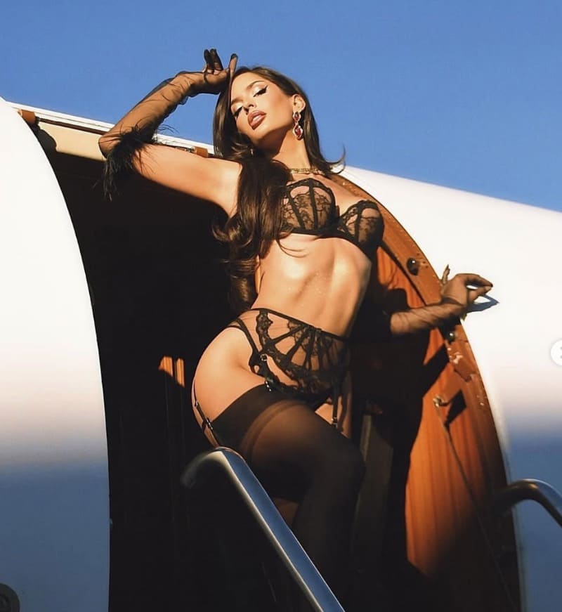 Sexy dame in lingerie uit vliegtuig