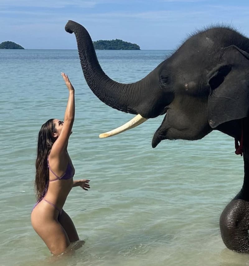 Angelica Rose speelt met olifant