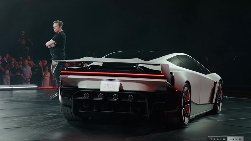Vliegende Tesla Roadster onthuld door Elon Musk, met de Rocket-versie, SpaceX-thrusters, reserveringsprijs en productie in 2028